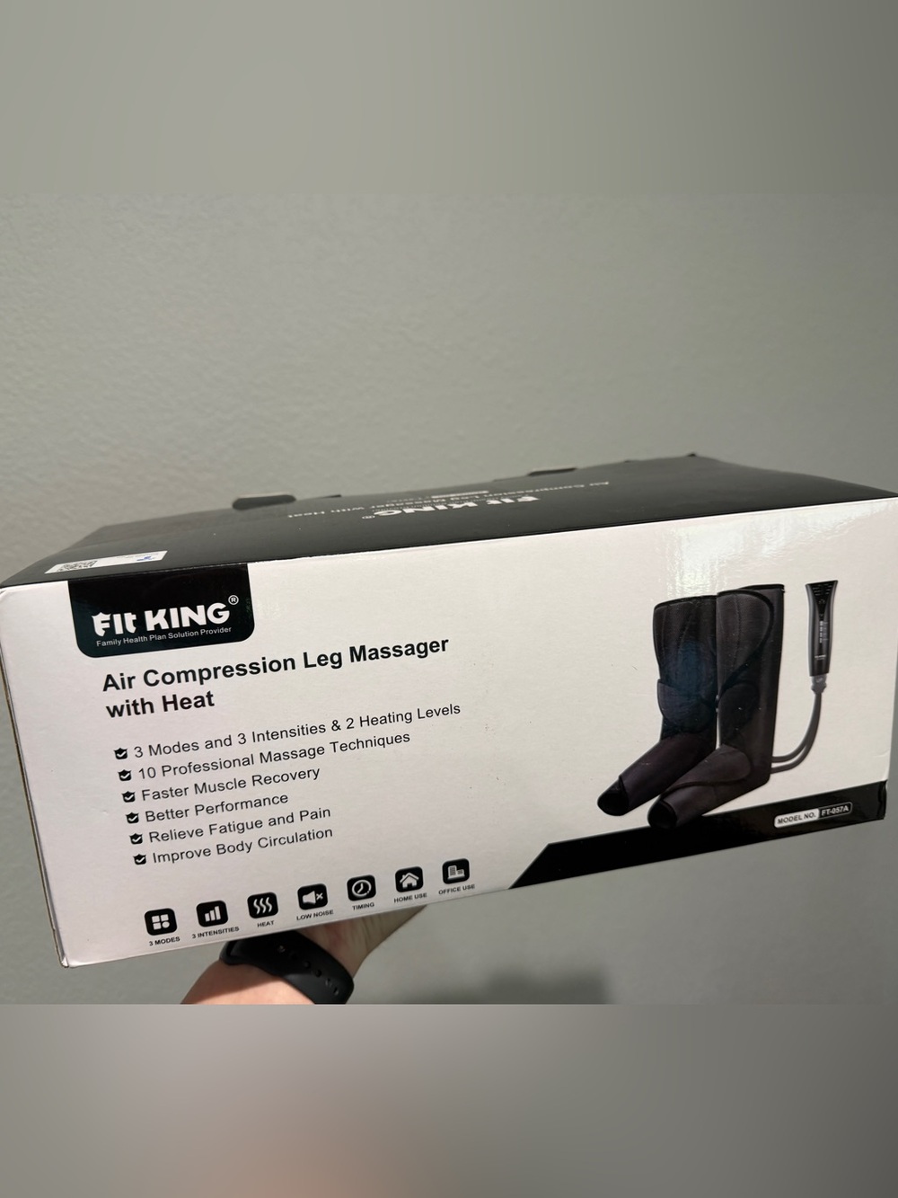 Black Air Compression Leg Massager with Heat and Multiple Modes